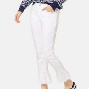 Michael Kors Flounce-Trimmed Cropped Skinny Jeans